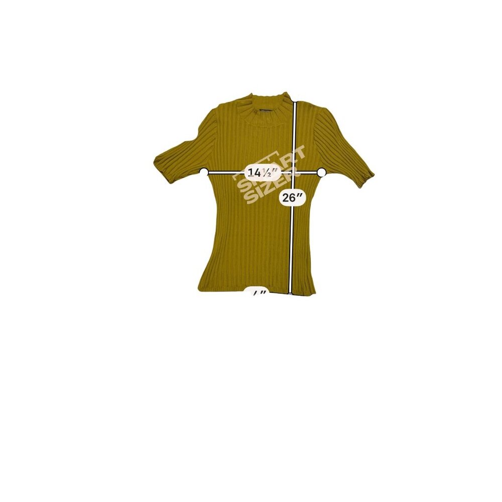 Ribbed Mustard Yellow Knit Top With Short Sleeves & Stretch Design 26" Length Fi